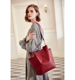 Women Leather Bucket Handbag Leather Purses Hobo Bags Large Ac-wine Red $39.10 Totes