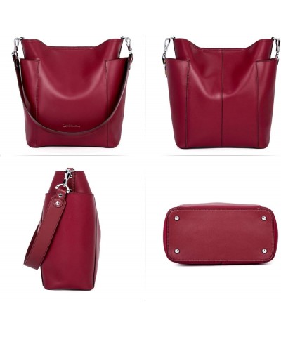 Women Leather Bucket Handbag Leather Purses Hobo Bags Large Ac-wine Red $39.10 Totes