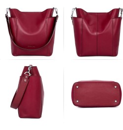 Women Leather Bucket Handbag Leather Purses Hobo Bags Large Ac-wine Red $39.10 Totes