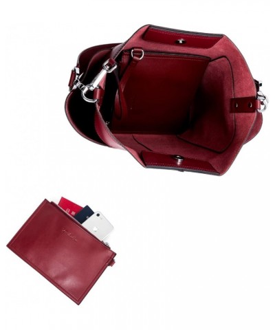 Women Leather Bucket Handbag Leather Purses Hobo Bags Large Ac-wine Red $39.10 Totes