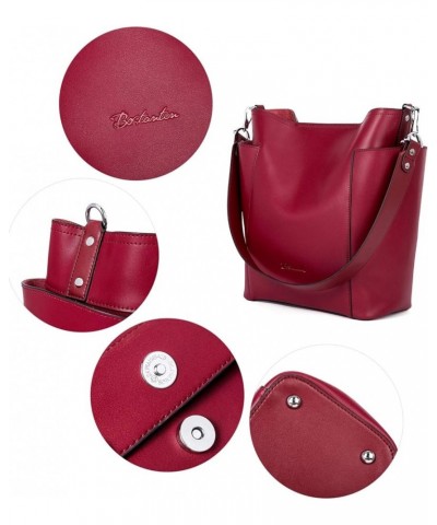 Women Leather Bucket Handbag Leather Purses Hobo Bags Large Ac-wine Red $39.10 Totes