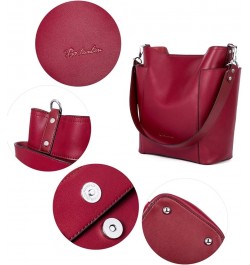 Women Leather Bucket Handbag Leather Purses Hobo Bags Large Ac-wine Red $39.10 Totes