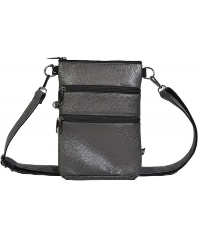 Anti-theft 3 Zipper Crossbody Detachable Strap Credit Card Holder Slate Vegan Leather $22.60 Crossbody Bags