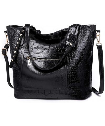 Crocodile Purses and Handbags Work Bags for Women Large Tote Leather Shoulder Satchel Studded Crossbody Bag Style 2- Black $1...