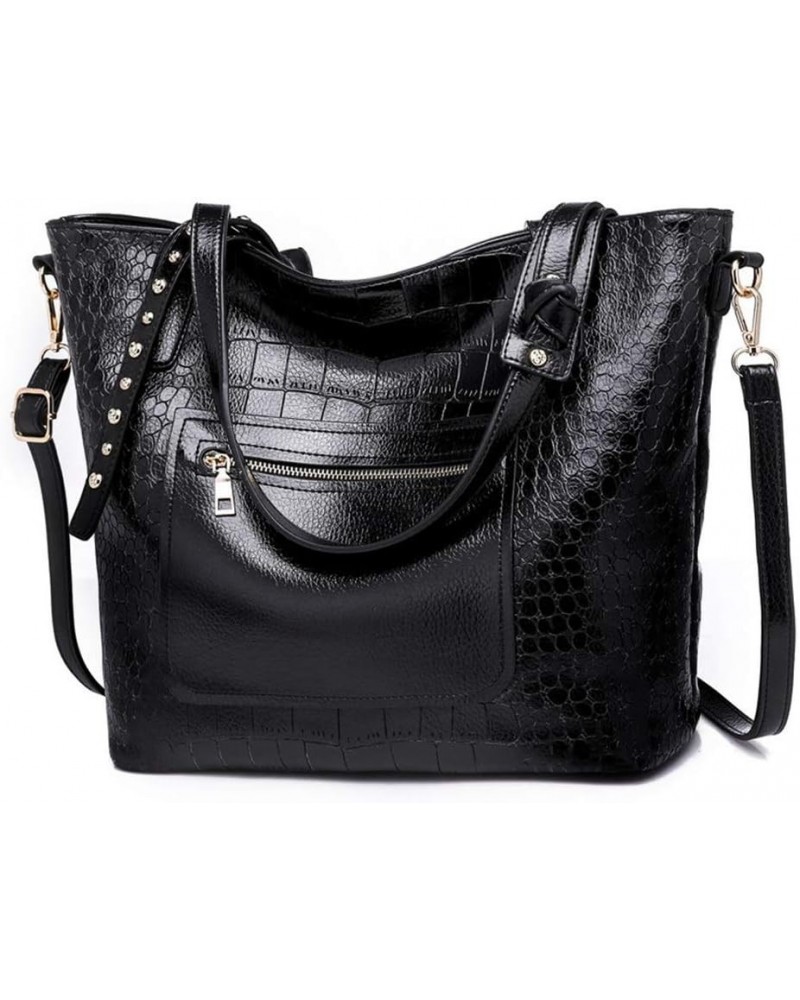 Crocodile Purses and Handbags Work Bags for Women Large Tote Leather Shoulder Satchel Studded Crossbody Bag Style 2- Black $1...