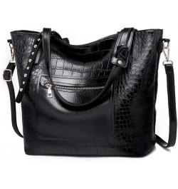 Crocodile Purses and Handbags Work Bags for Women Large Tote Leather Shoulder Satchel Studded Crossbody Bag Style 2- Black $1...