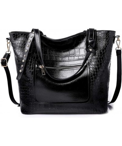 Crocodile Purses and Handbags Work Bags for Women Large Tote Leather Shoulder Satchel Studded Crossbody Bag Style 2- Black $1...