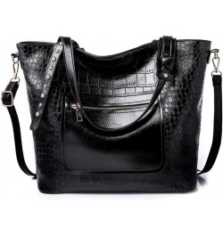 Crocodile Purses and Handbags Work Bags for Women Large Tote Leather Shoulder Satchel Studded Crossbody Bag Style 2- Black $1...