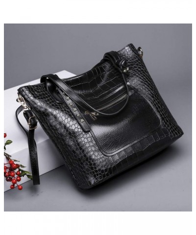 Crocodile Purses and Handbags Work Bags for Women Large Tote Leather Shoulder Satchel Studded Crossbody Bag Style 2- Black $1...