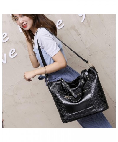 Crocodile Purses and Handbags Work Bags for Women Large Tote Leather Shoulder Satchel Studded Crossbody Bag Style 2- Black $1...