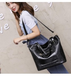 Crocodile Purses and Handbags Work Bags for Women Large Tote Leather Shoulder Satchel Studded Crossbody Bag Style 2- Black $1...