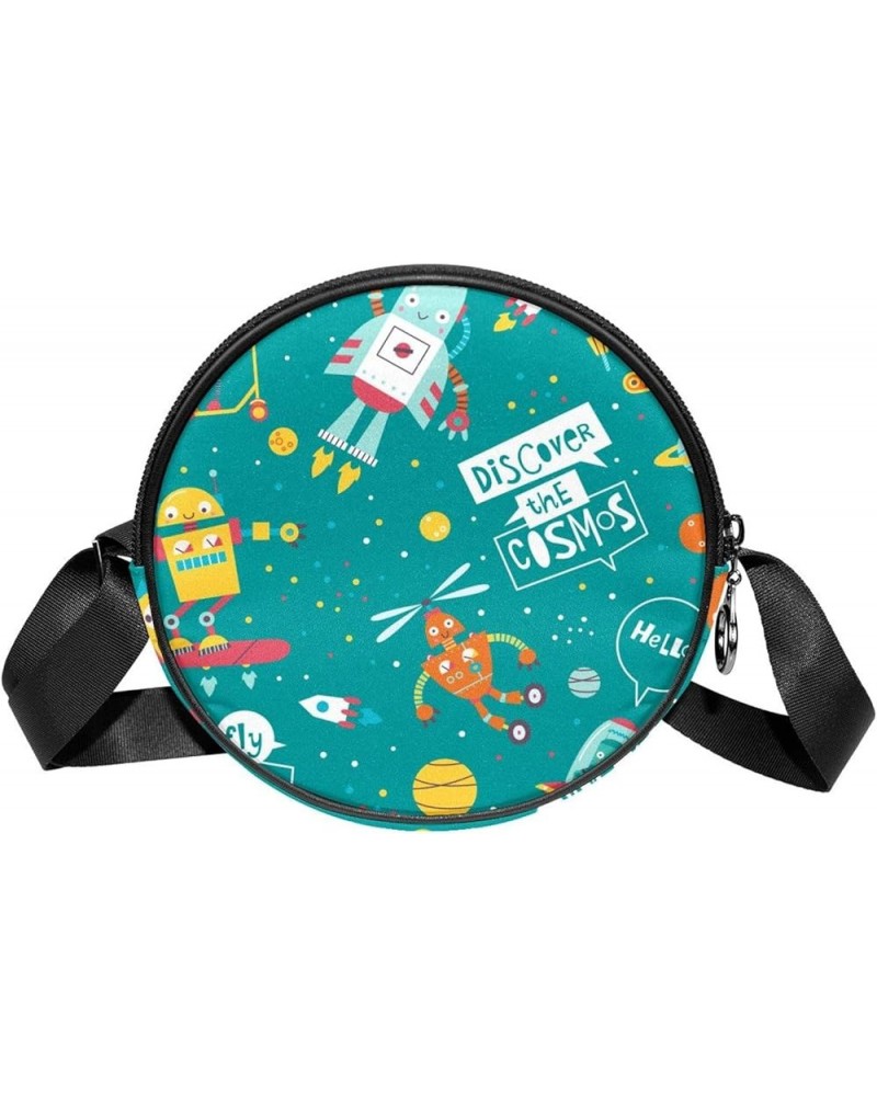 Cartoon Space Astronaut Stars Blue Crossbody Bag for Women Teen Girls Round Canvas Shoulder Bag Purse Tote Handbag Bag Multi1...