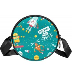 Cartoon Space Astronaut Stars Blue Crossbody Bag for Women Teen Girls Round Canvas Shoulder Bag Purse Tote Handbag Bag Multi1...