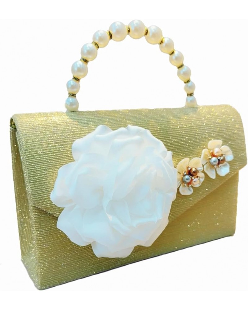 Glitter Flower Women's Handbag Small Size Mini Luxury Material Era Reduced Crossbody Bag 1envelope Style, Gold $21.15 Handbags