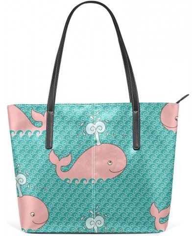 Handbags for Women Tote Bags with 11.08"(L) x 3.54"(W) x 11.02"(W) - Whale Contradiction Pink Whale Waves $18.48 Totes