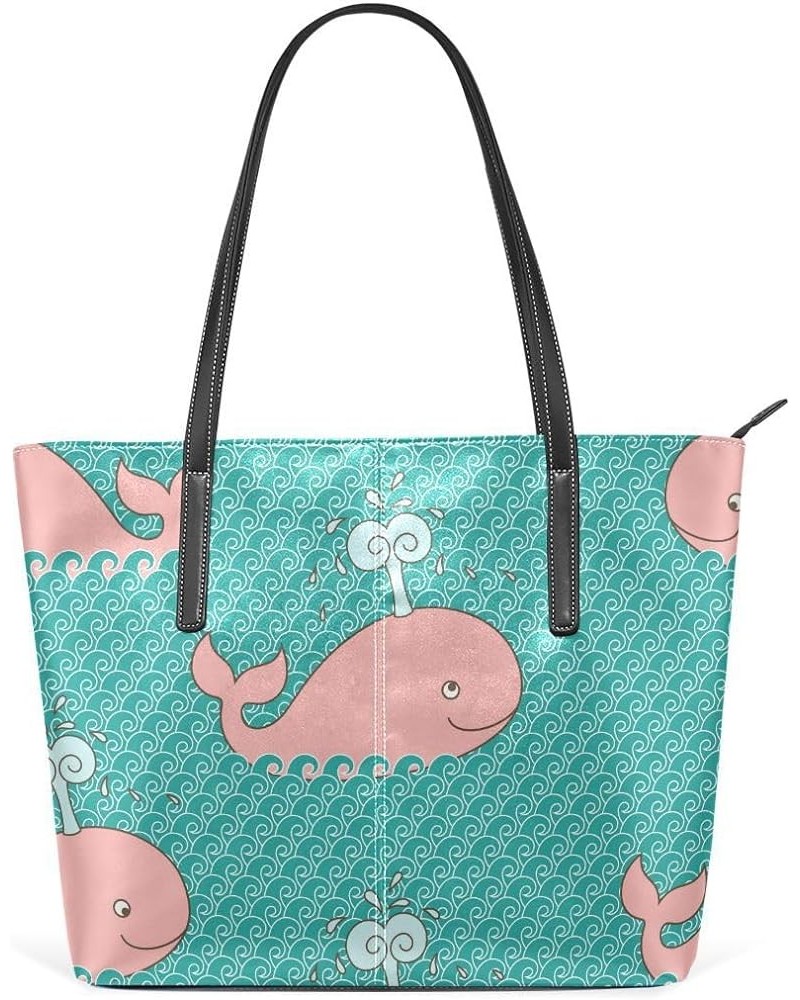 Handbags for Women Tote Bags with 11.08"(L) x 3.54"(W) x 11.02"(W) - Whale Contradiction Pink Whale Waves $18.48 Totes