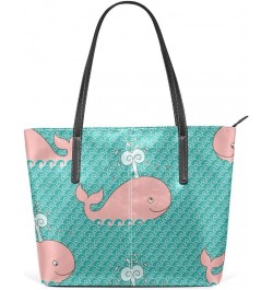 Handbags for Women Tote Bags with 11.08"(L) x 3.54"(W) x 11.02"(W) - Whale Contradiction Pink Whale Waves $18.48 Totes