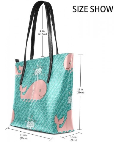 Handbags for Women Tote Bags with 11.08"(L) x 3.54"(W) x 11.02"(W) - Whale Contradiction Pink Whale Waves $18.48 Totes