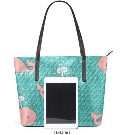 Handbags for Women Tote Bags with 11.08"(L) x 3.54"(W) x 11.02"(W) - Whale Contradiction Pink Whale Waves $18.48 Totes