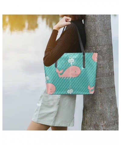 Handbags for Women Tote Bags with 11.08"(L) x 3.54"(W) x 11.02"(W) - Whale Contradiction Pink Whale Waves $18.48 Totes