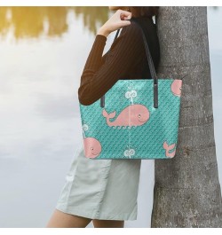 Handbags for Women Tote Bags with 11.08"(L) x 3.54"(W) x 11.02"(W) - Whale Contradiction Pink Whale Waves $18.48 Totes