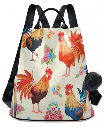 Rooster Flower Floral Large Women's Casual Backpack Shoulder Travel Bag Purse $21.99 Backpacks