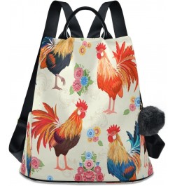 Rooster Flower Floral Large Women's Casual Backpack Shoulder Travel Bag Purse $21.99 Backpacks