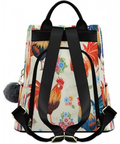 Rooster Flower Floral Large Women's Casual Backpack Shoulder Travel Bag Purse $21.99 Backpacks