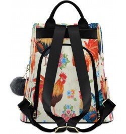 Rooster Flower Floral Large Women's Casual Backpack Shoulder Travel Bag Purse $21.99 Backpacks