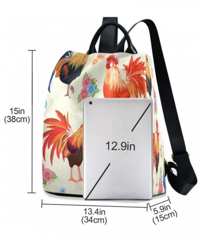 Rooster Flower Floral Large Women's Casual Backpack Shoulder Travel Bag Purse $21.99 Backpacks