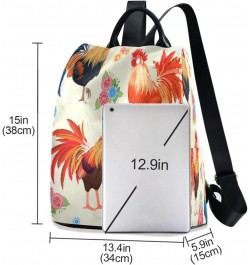 Rooster Flower Floral Large Women's Casual Backpack Shoulder Travel Bag Purse $21.99 Backpacks