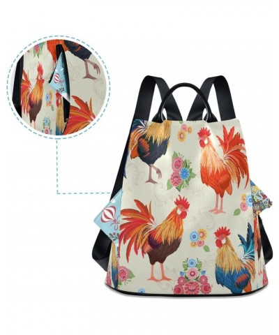 Rooster Flower Floral Large Women's Casual Backpack Shoulder Travel Bag Purse $21.99 Backpacks