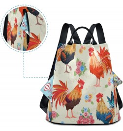 Rooster Flower Floral Large Women's Casual Backpack Shoulder Travel Bag Purse $21.99 Backpacks