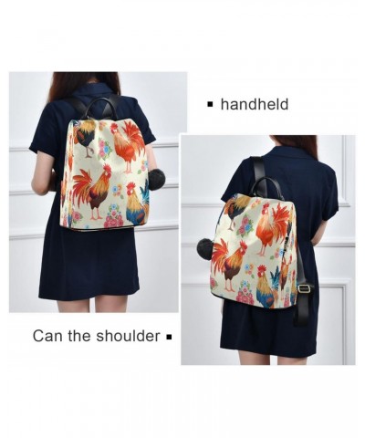 Rooster Flower Floral Large Women's Casual Backpack Shoulder Travel Bag Purse $21.99 Backpacks