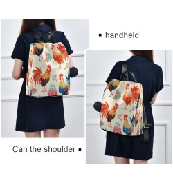 Rooster Flower Floral Large Women's Casual Backpack Shoulder Travel Bag Purse $21.99 Backpacks