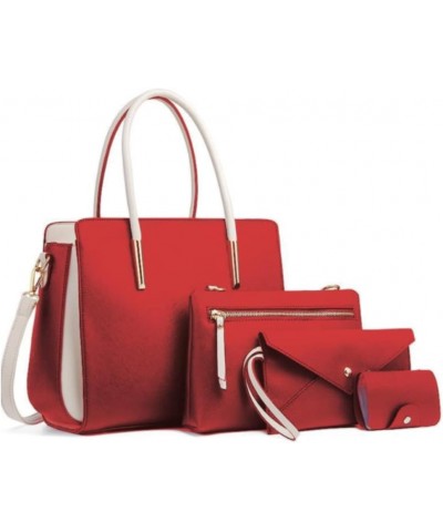 LederleiterUSA Women Fashion Handbags Leather Tote Bag Shoulder Bag Top Handle Satchel Purse Wallet Set 4pcs Red $18.45 Satchels