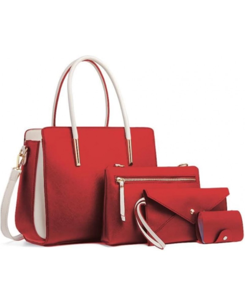 LederleiterUSA Women Fashion Handbags Leather Tote Bag Shoulder Bag Top Handle Satchel Purse Wallet Set 4pcs Red $18.45 Satchels