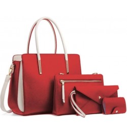 LederleiterUSA Women Fashion Handbags Leather Tote Bag Shoulder Bag Top Handle Satchel Purse Wallet Set 4pcs Red $18.45 Satchels