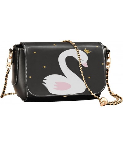 Swan Princess Cartoon Leather Crossbody Bags for Women Chain Shoulder Bag Mini Handbag Flip-Top Crossbody Purse Purse for Wor...