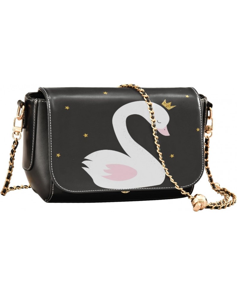 Swan Princess Cartoon Leather Crossbody Bags for Women Chain Shoulder Bag Mini Handbag Flip-Top Crossbody Purse Purse for Wor...