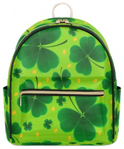 Lucky Shamrock Leaves Golden Coins Mini Backpack Purse for Women Teen Girls, St Patrick's Day Clovers Leather Small Backpack ...