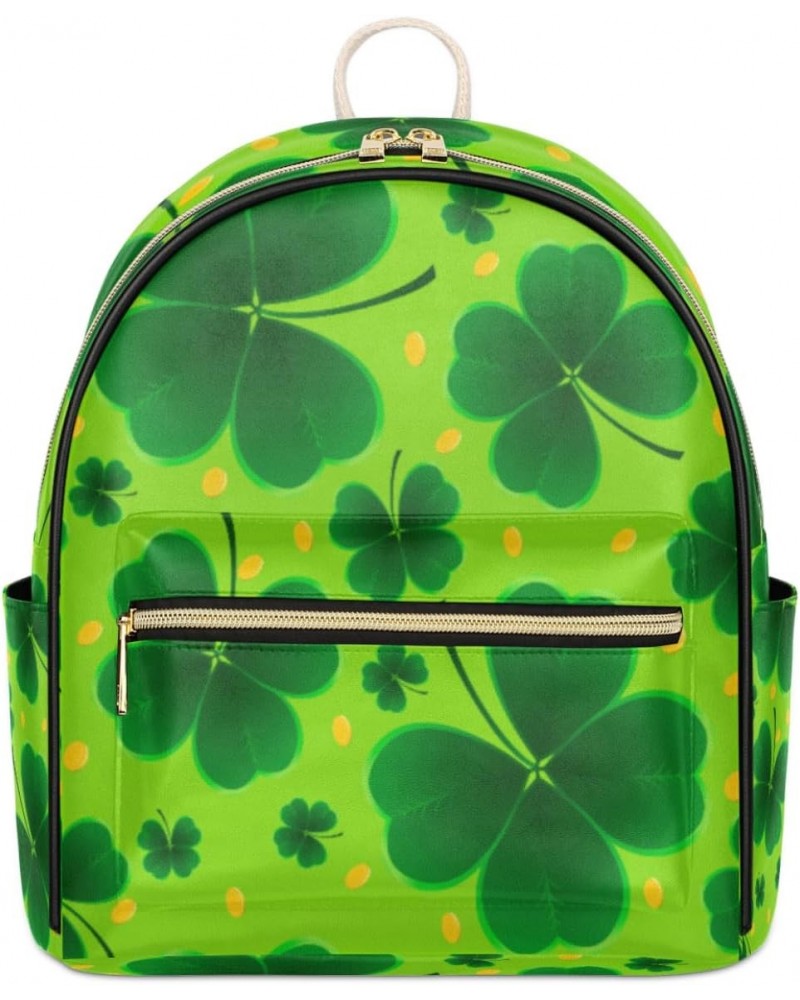 Lucky Shamrock Leaves Golden Coins Mini Backpack Purse for Women Teen Girls, St Patrick's Day Clovers Leather Small Backpack ...