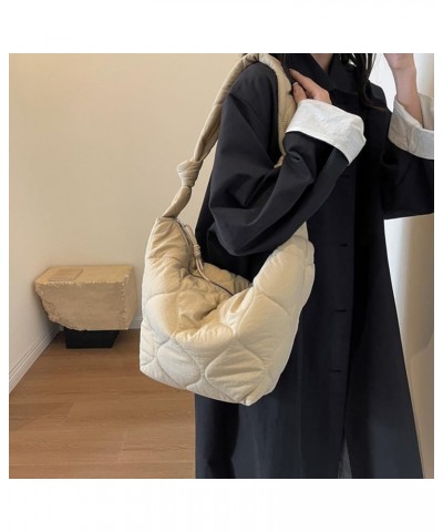 Puffer Bag for Women Large Puffer Shoulder Bag Quilted Crossbody Bag Puffy Tote Bag Down Cotton Padded Dumpling Bag Beige $9....