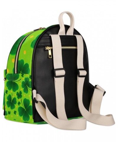 Lucky Shamrock Leaves Golden Coins Mini Backpack Purse for Women Teen Girls, St Patrick's Day Clovers Leather Small Backpack ...