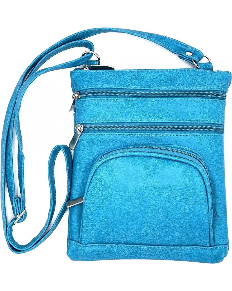 Leather Hand Crafted Leather Small Crossbody Purse Handbag for Women Large Light Blue $11.98 Crossbody Bags