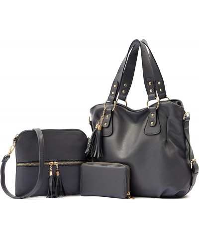 Purses And Wallets Set For Women Tote Handbags Large Hobo Bag Purse With Wallet 3PCS A5-3pcs/Set Darkgrey $23.96 Shoulder Bags