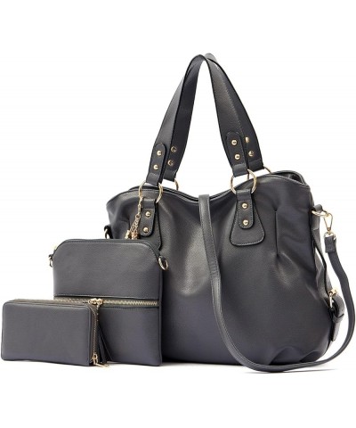 Purses And Wallets Set For Women Tote Handbags Large Hobo Bag Purse With Wallet 3PCS A5-3pcs/Set Darkgrey $23.96 Shoulder Bags