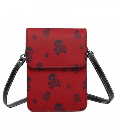 Skull Design Death Red Small Crossbody Cell Phone Purse for Women Mini Messenger Leather Shoulder Wallet $21.43 Crossbody Bags