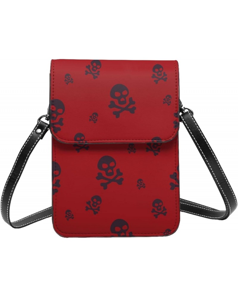 Skull Design Death Red Small Crossbody Cell Phone Purse for Women Mini Messenger Leather Shoulder Wallet $21.43 Crossbody Bags