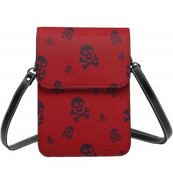 Skull Design Death Red Small Crossbody Cell Phone Purse for Women Mini Messenger Leather Shoulder Wallet $21.43 Crossbody Bags